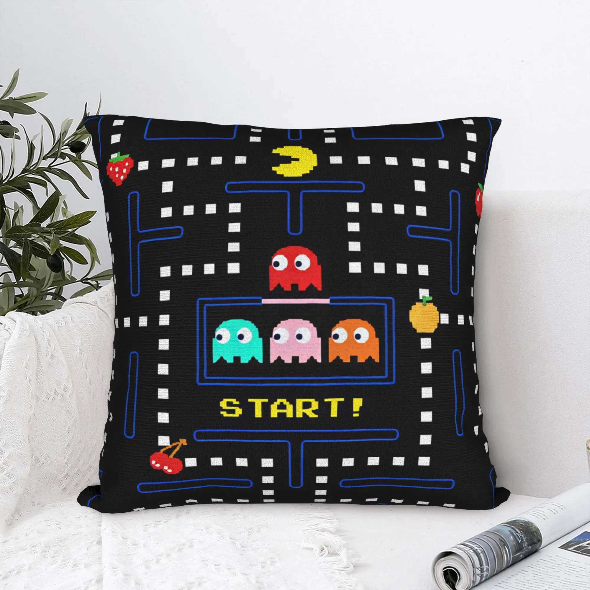 Pac-Man Snack Pillow Case  Kawaii Pillow Cover Square Pillowcases For Office Car Home Decor