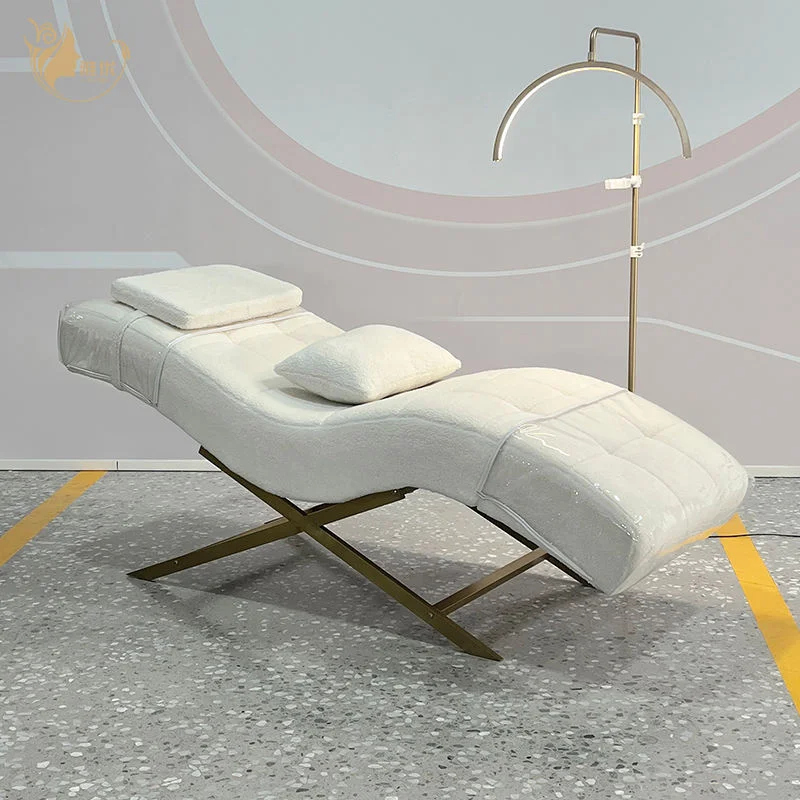 Ergonomic Curved Lash Bed Tufted Facial Chair Gold X-Frame Massage Table Esthetician Medical Spa Salon Furniture Equipment