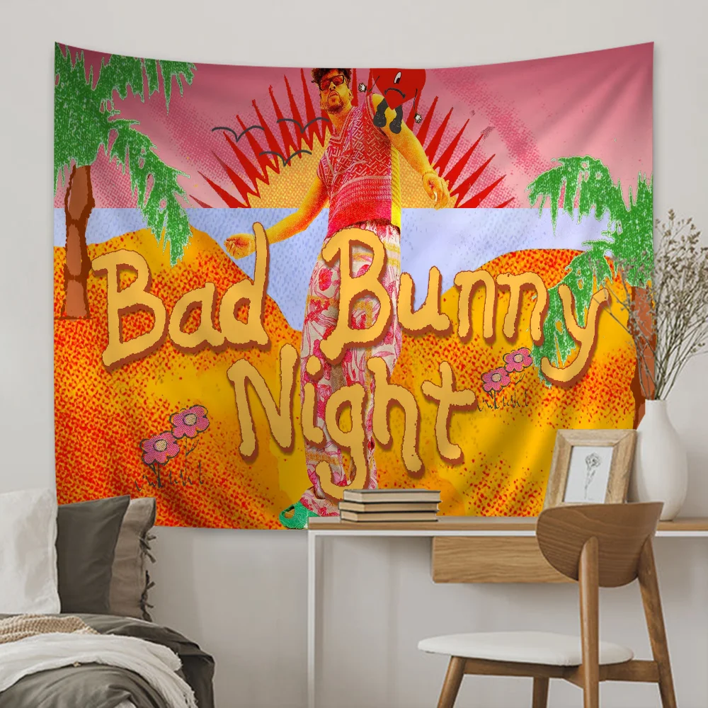 Yo Perreo Sola Bad Bunny Maluma Cartoon Tapestry Bohemian Wall Tapestries Mandala Home Decor