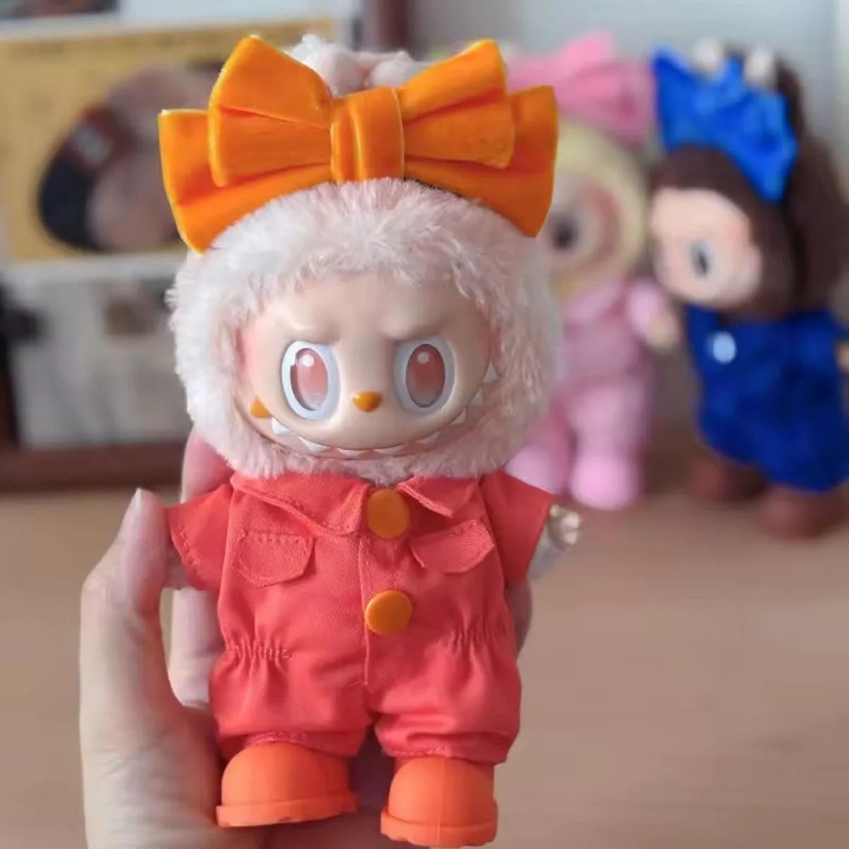 Mini Plush Doll Overalls Jumpsuit Clothes for Labubu Pink Set Outfits Decoration Dolls Accessories ﻿