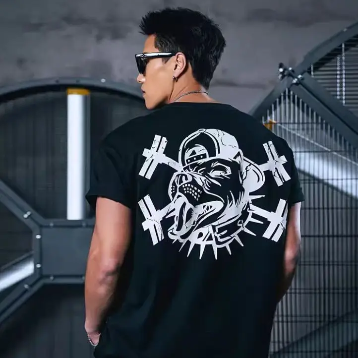

2025 New Muscle Sports Trendy T-shirt Summer New American Loose Short-sleeved Casual Training Top Fitness Clothes