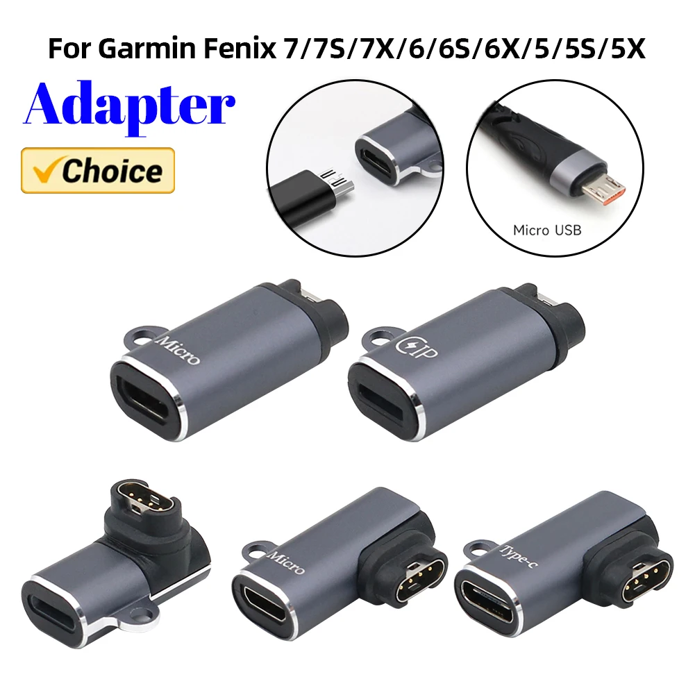 Portable Charger Adapter with Lanyard Hole Type-C/8 Pin/Micro USB Charging Adapter Replacement Parts for Garmin Fenix 7X/6/6S/6X