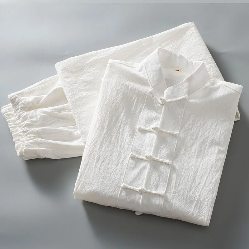 Nuevo Conjunto de Bata Larga de Algodón y Lino para Hombre, Estilo Chino, Manga Larga, Cómodo para Hombres de Mediana Edad y Mayores