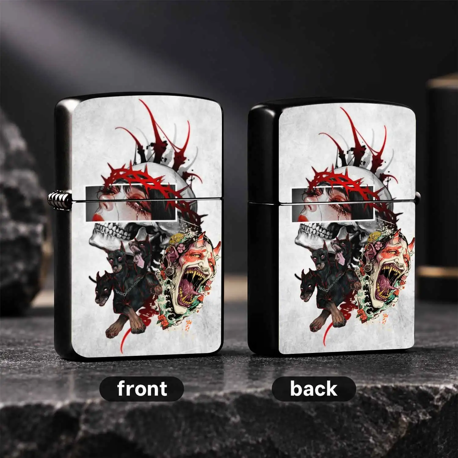 Trendy Dark Art Style Portable Accessory, Unique Piece Integrated Thorns Skull Cerberus Hannya Elements, Versatile For All Scenarios, Creative Gift Choice, Aesthetic Ornament For Daily Use Personal Display Art A Humorous And Interesting Lig