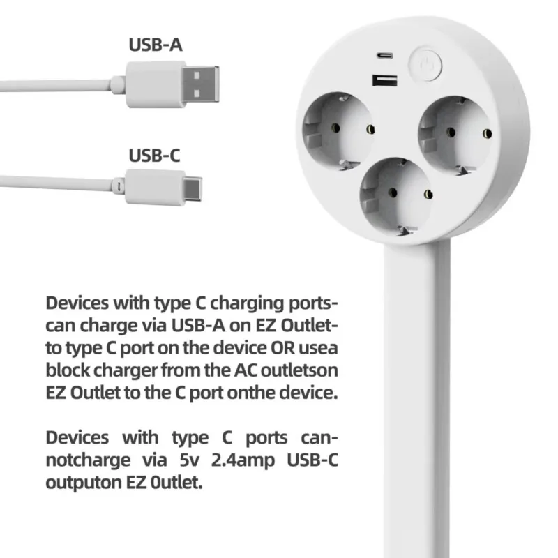 EU Electrical Outlet Extender Plug Wall Outlet Extender Extendable Wall Socket for Behind Couches Nightstands Desks