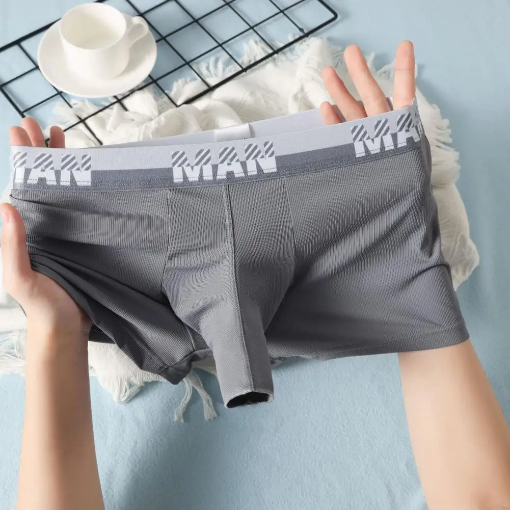 Boxer Underwear Men Scrotum Support Underwear Men's Ice Silk Boxer Underwear Wide Waistband Non-slip Shorts Separate for Daily