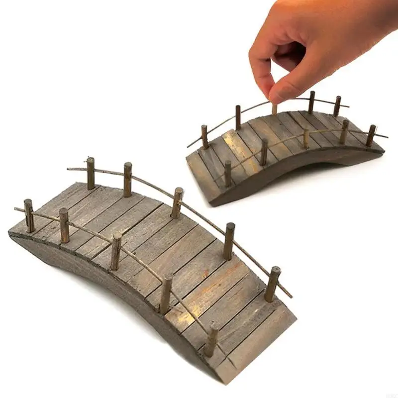 B0KC 1:12 Dollhouse Mini Wooden Arch Bridge مع درابزين مصغرة حديقة Fairy Garden Miniature Crafts
