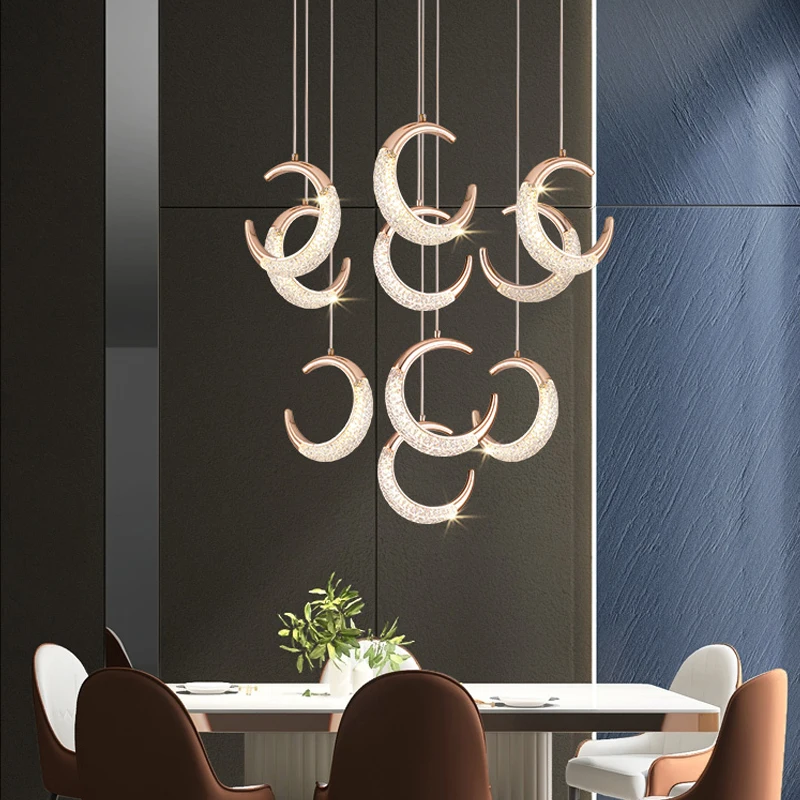 Plafonnier LED suspendu en forme de lune, éclairage d'intérieur, luminaire décoratif de plafond, idéal pour un couloir, une villa, un grenier, une cuisine ou un restaurant