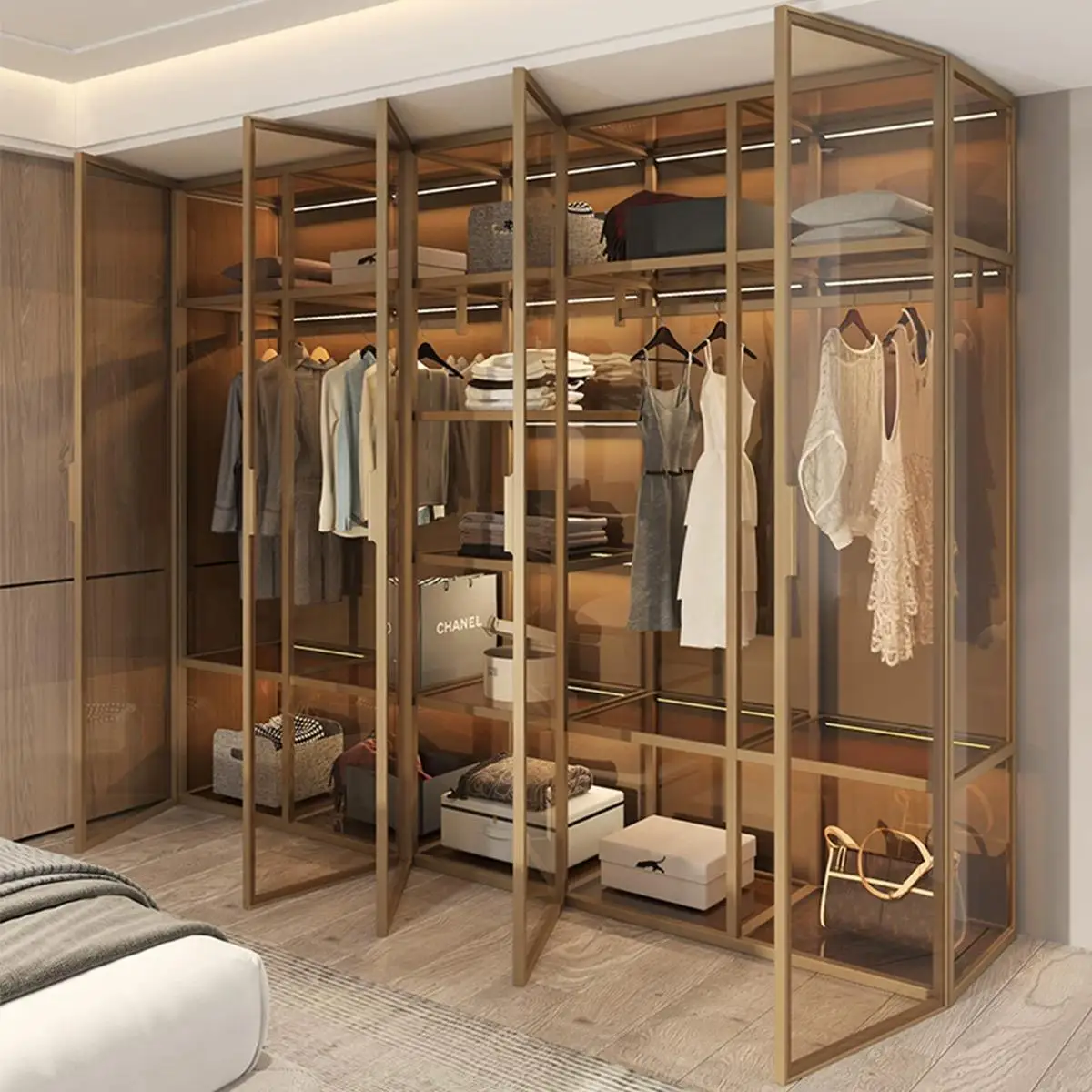 Fashion Aluminum Alloy Frame Glass Wardrobe Long-lasting and Durable Bedroom Furniture Exquisite and Luxurious Storage Cabinet