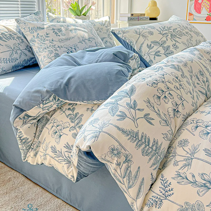 2026 Washed Cotton Double Yarn Single Quilt Cover Simple Wind Ins Wind Small Floral Korean Version Duvet Skin Friendly Bedding