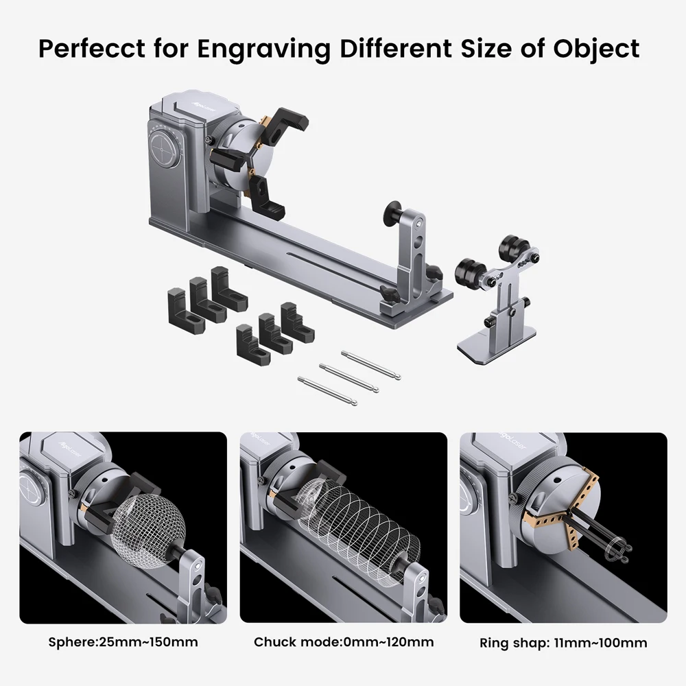 AlgoLaser 4-in-1 Y-axis Rotary Roller and Rotary Chuck for Engraving180° Adjustable Jaw Chuck for Tumblers Bottles Rings view 4