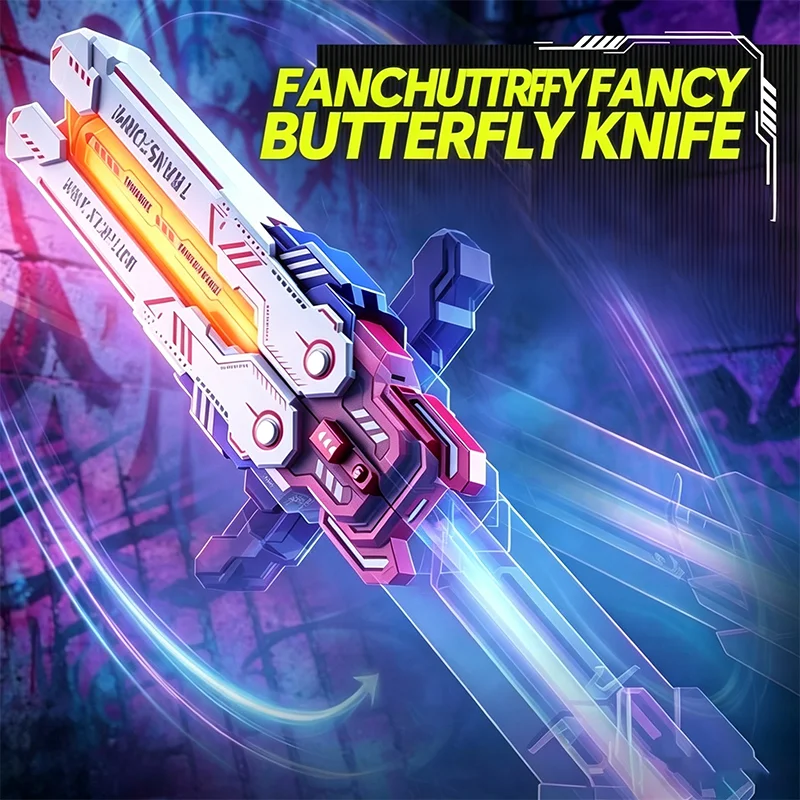 Rechargeable Retractable LED Butterfly Sword 7 Color Glow Flash Light Up Toy Cosplay Party Fidget Prop Festival Gift for Adults