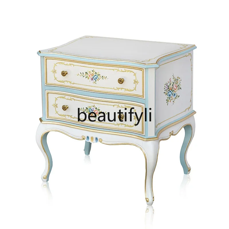 

French luxury solid wood carving hand-painted flower sticker gold leaf locker