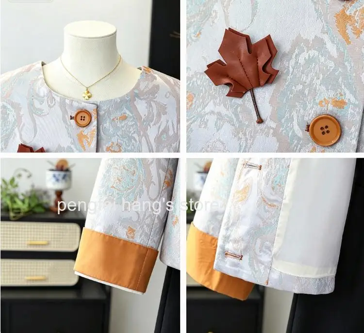 Women Chinese Style Maple Leaf Jacquard Patchwork Qipao Blouse Vintage Button Long Sleeve Casual Autumn Top for Female Daily