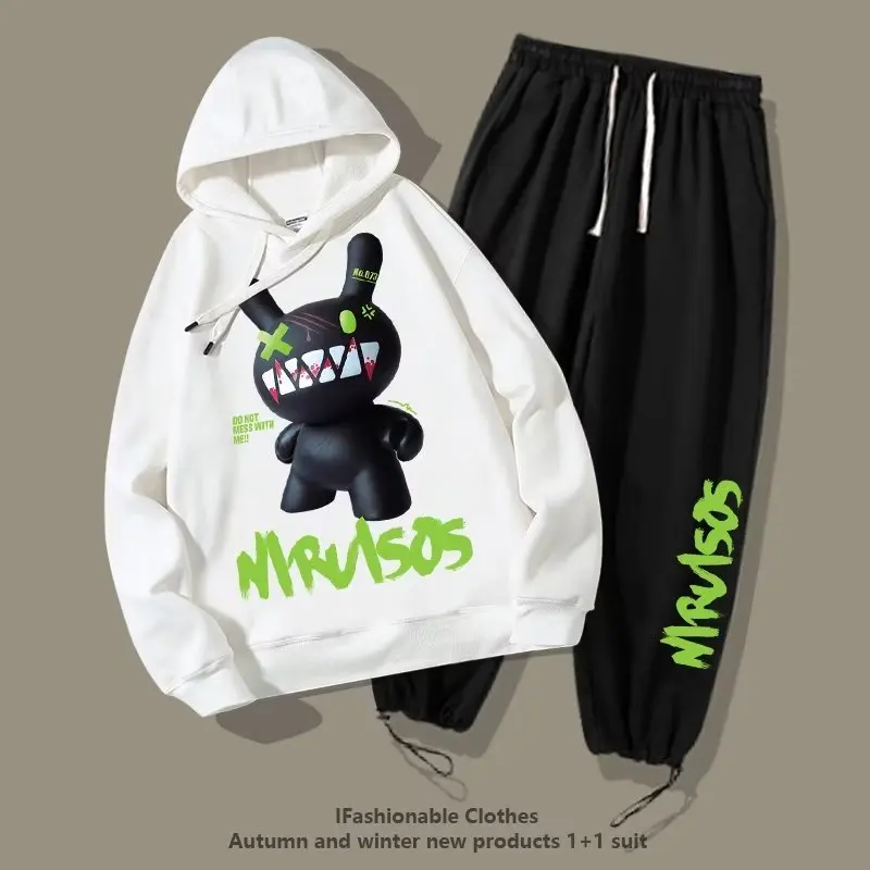 Spring Autumn Men\'s Tracksuit Oversized Men Clothes Korean Casual Hoodie+Sweatpants Two Piece Set Cartoon Print Tracksuit 2022