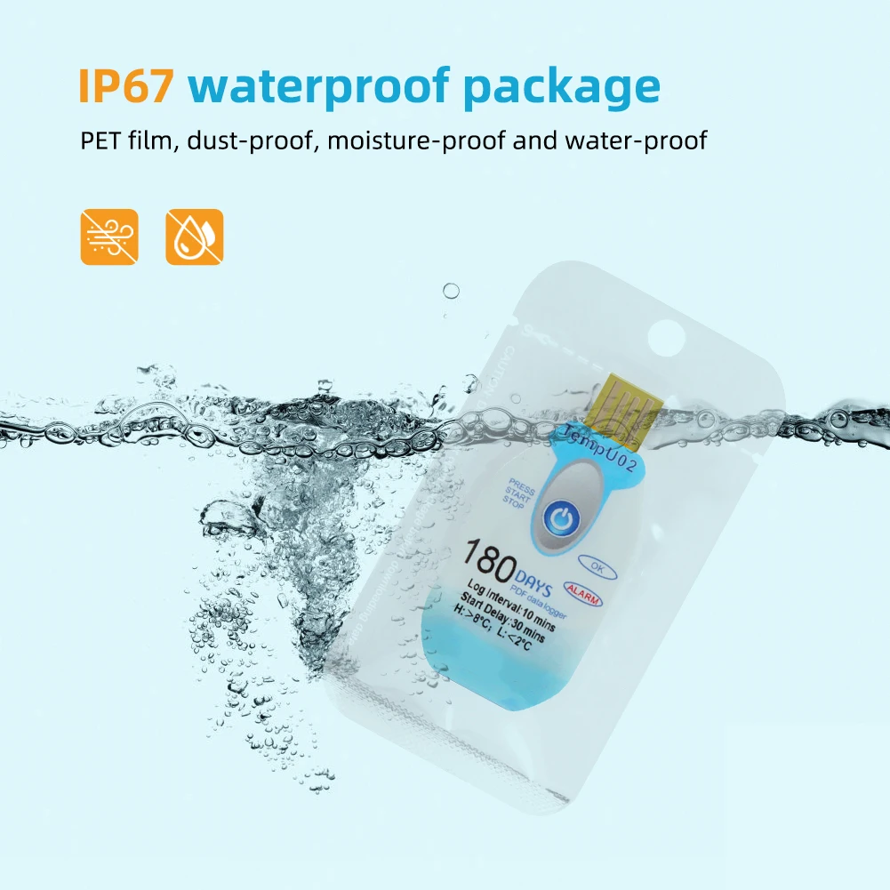 مسجل بيانات درجة الحرارة USB مسجل بيانات درجة الحرارة والرطوبة استخدام واحد منفذ USB 10000 نقطة تقرير ملف PDF 120/180 أيام