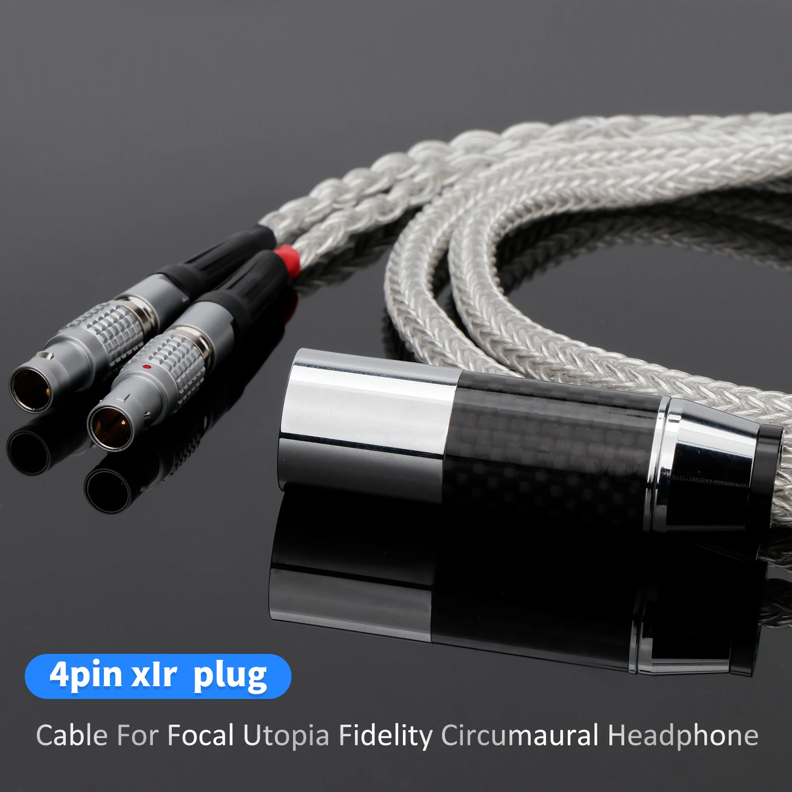 High-end 100% Pure Silver Headphone Update Cbale with 4pin XLR Plug Cable for Focal Utopia Fidelity Circumaural Earphone