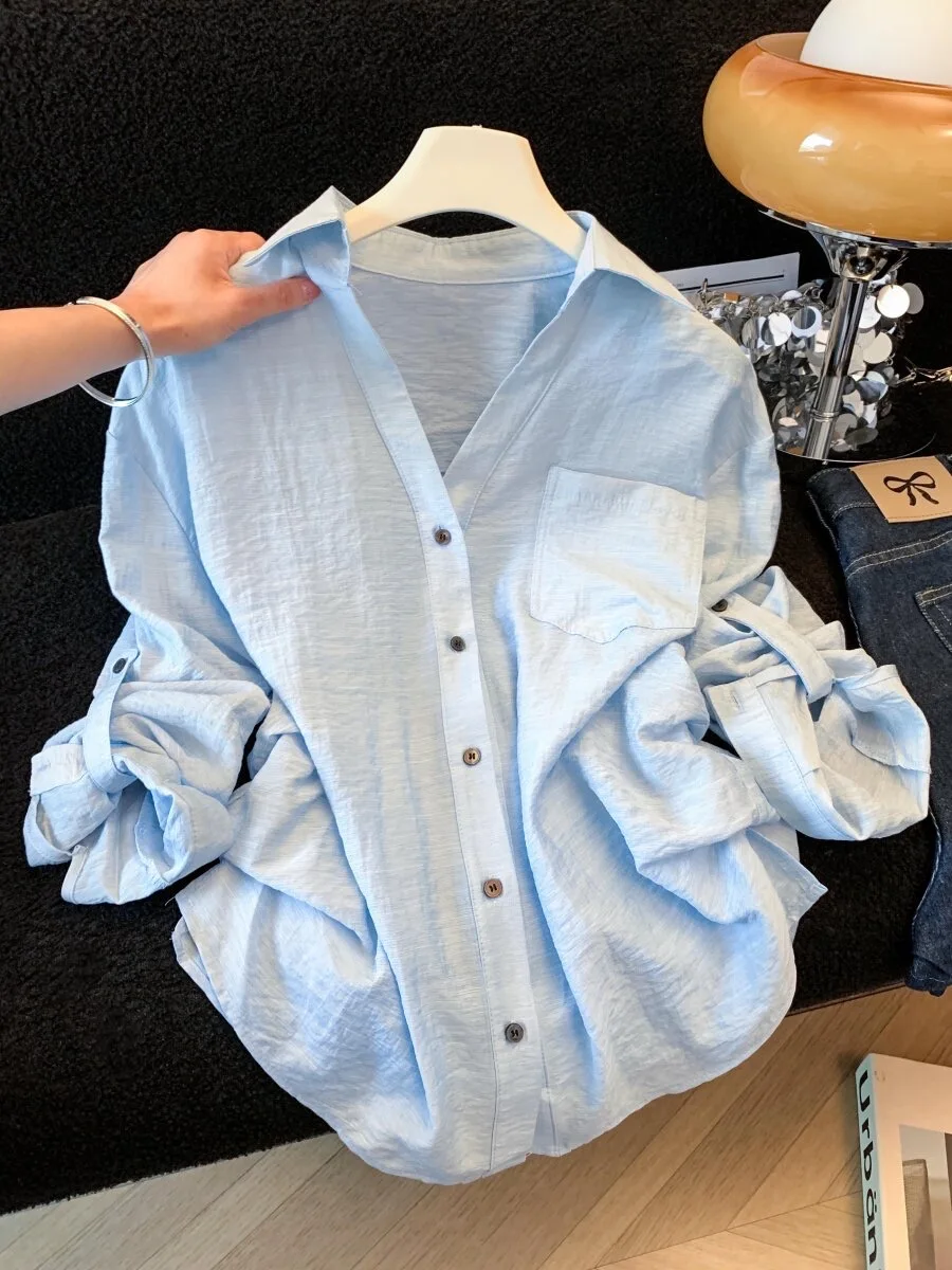 

Linen Shirt Women's Loose Long Sleeve Sun Protection Summer Air Conditioning Outerwear Thin Coat Comfortable Feeling