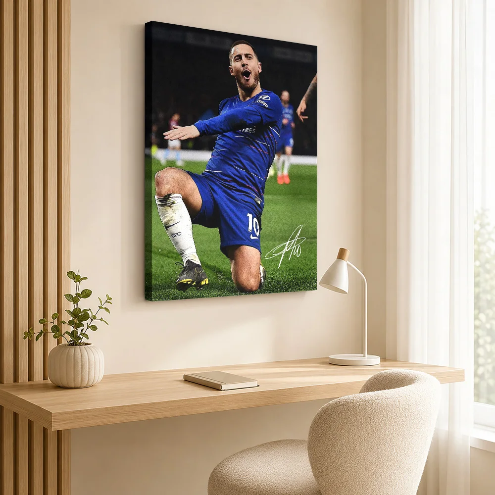 Eden Hazard Soccer Tribute Framed Canvas Print Poster Bold Style Wall Decor With Personalized Photo For Home Gym Ideal Fan Gift