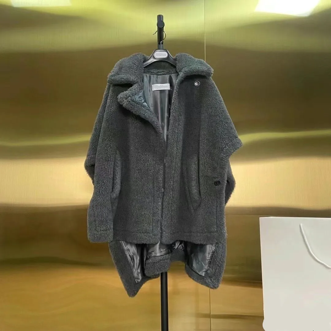 Teddy Bear cloak Jacket Female Autumn Winter Camel Jacket Gray Sheep Wool Coat Lapel Short Alpaca Silk High-end Fashion Jacket