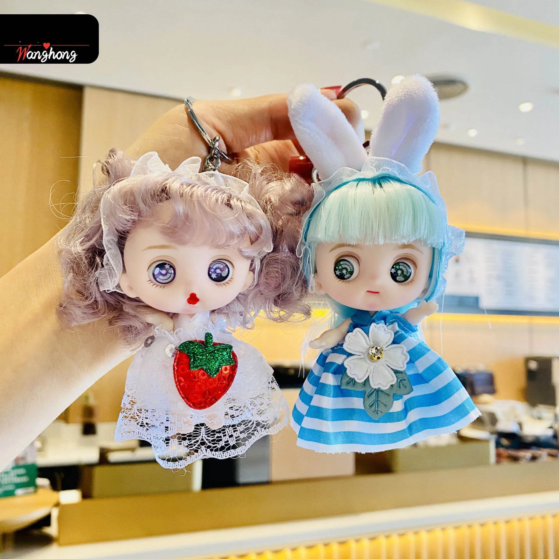 3D Comic Eye Sweet Girl Princess Doll OB11 Maruko Princess Doll Keychain Pendant 1/12 Cute Face Doll Girls Birthday Gift