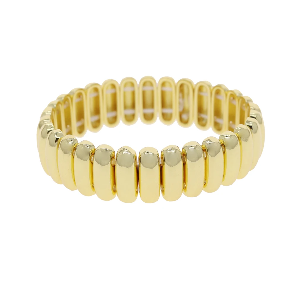 New Gold Color Chunky Stretchy Bracelet High Polished Shiny Paved CZ Curved Circle Geometric Adjusted Size Women Jewelry - view 2