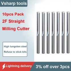 Vsharp 10 pçs/lote 3.175mm shank duplo flautas fresa fresa de extremidade reta carboneto tungstênio cnc gravura roteador bit