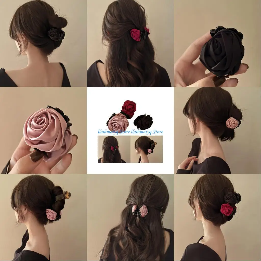 

573B Non-Slip Satin Hair Claw Ponytail Catch Strong Hold Princess Hairpin