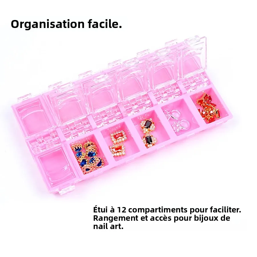 Boîte de rangement d'accessoires de Nail Art à 12 grilles, organisateur de bijoux, étui à fleurs sèches, conteneur de strass, boîte à outils de manucure