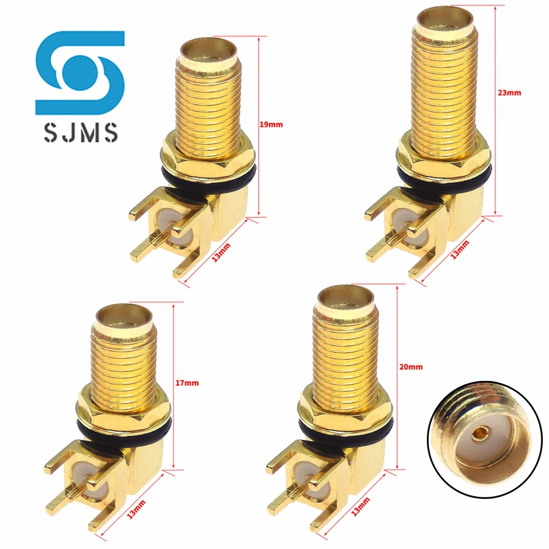 2/5/10PCS Long 17mm 19mm 20mm 23mm SMA Female RF Antenna Socket 90 Degree Right Angle ( SMA-KWE ) PCB Mount Connector RF Adapter