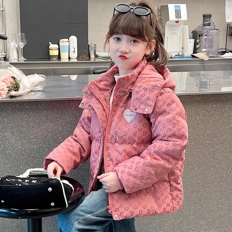New Girls Glossy Jackets Children Thicken Hooded Outerwear Kids Trends Solid Colour Coats Fashion Parkas Winter Warm Overcoat