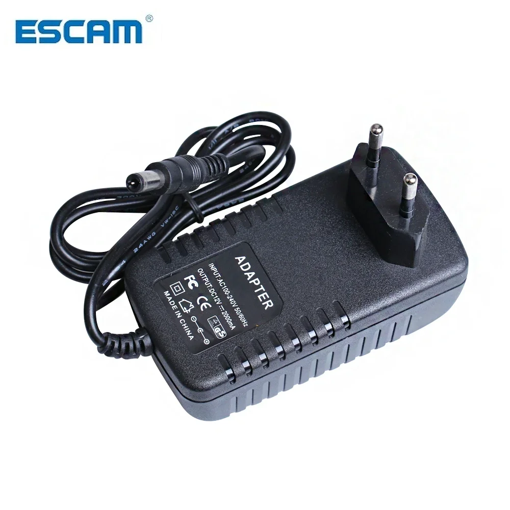 ESCAM  EU Type AC 100-240V to DC 12V 2A Power Supply CCTV Camera LED Strip AC/DC Adapters Power Plug Adaptor 5.5x2.1mm