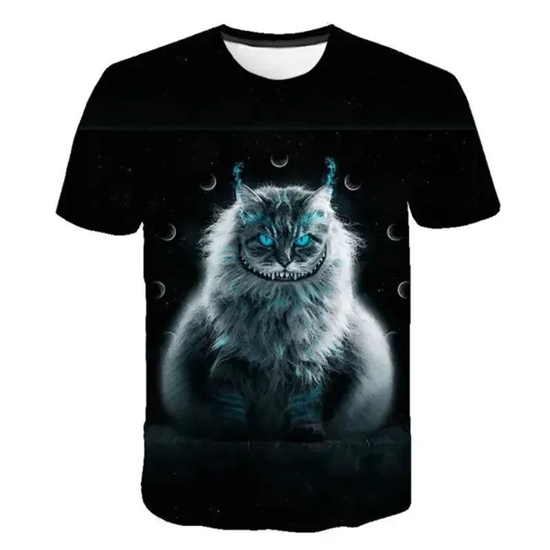 3D Digital Print Mysterious Cat T Shirt Women Men Cute Animal Graphic Tee 2026 Summer Fashion Loose Short Sleeve O Neck Top