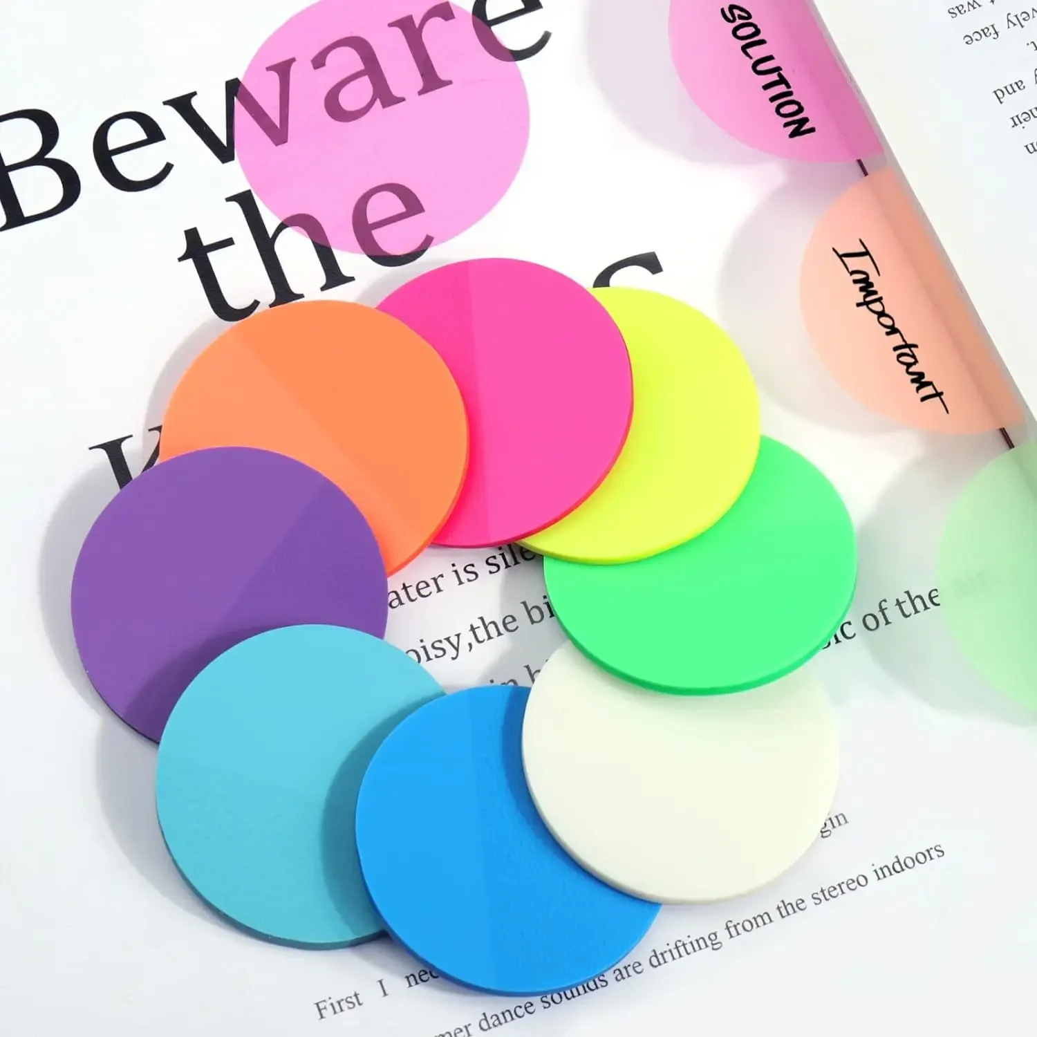 8 Pack Colors Transparent Sticky Notes 160Pcs Bright Round Memo Pad Cute Circle Translucent Book Markers Bible Flags Stickers