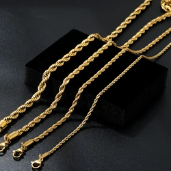 LUXUSTEEL 3mm Width 45cm/50cm/55cm/60cm Stainless Steel Rope Chains Necklace Women Men Accessories Gold Color Collars Basic Gift