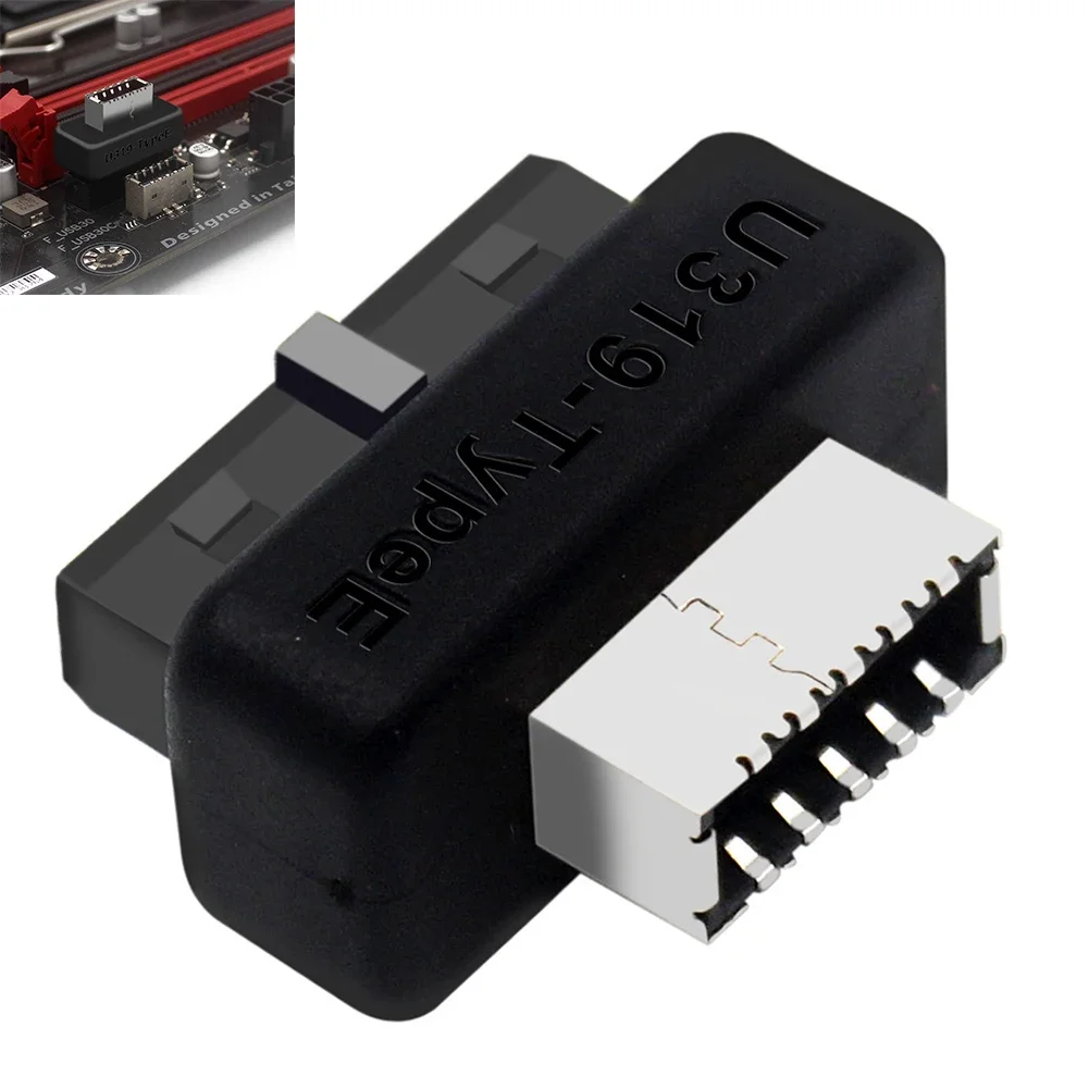

Адаптер разъема материнской платы USB3.0 19-контактный 20-контактный преобразователь типа E 90-градусный преобразователь Передний разъем типа C