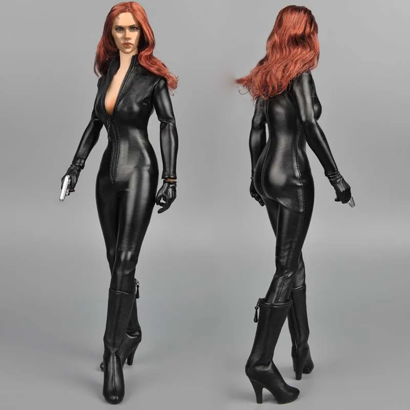 

1/6 scale black leather Tights Conjoined suit One-piece garment for 12in action figure female soldier toy