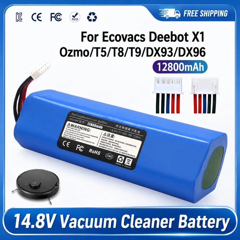 14.8V 12800mAh Lithium ions Battery for Ecovacs Deebot X1 Ozmo/T5/T8/T9/DX93/DX96  Robotic Vacuum Cleaner Replacement Part