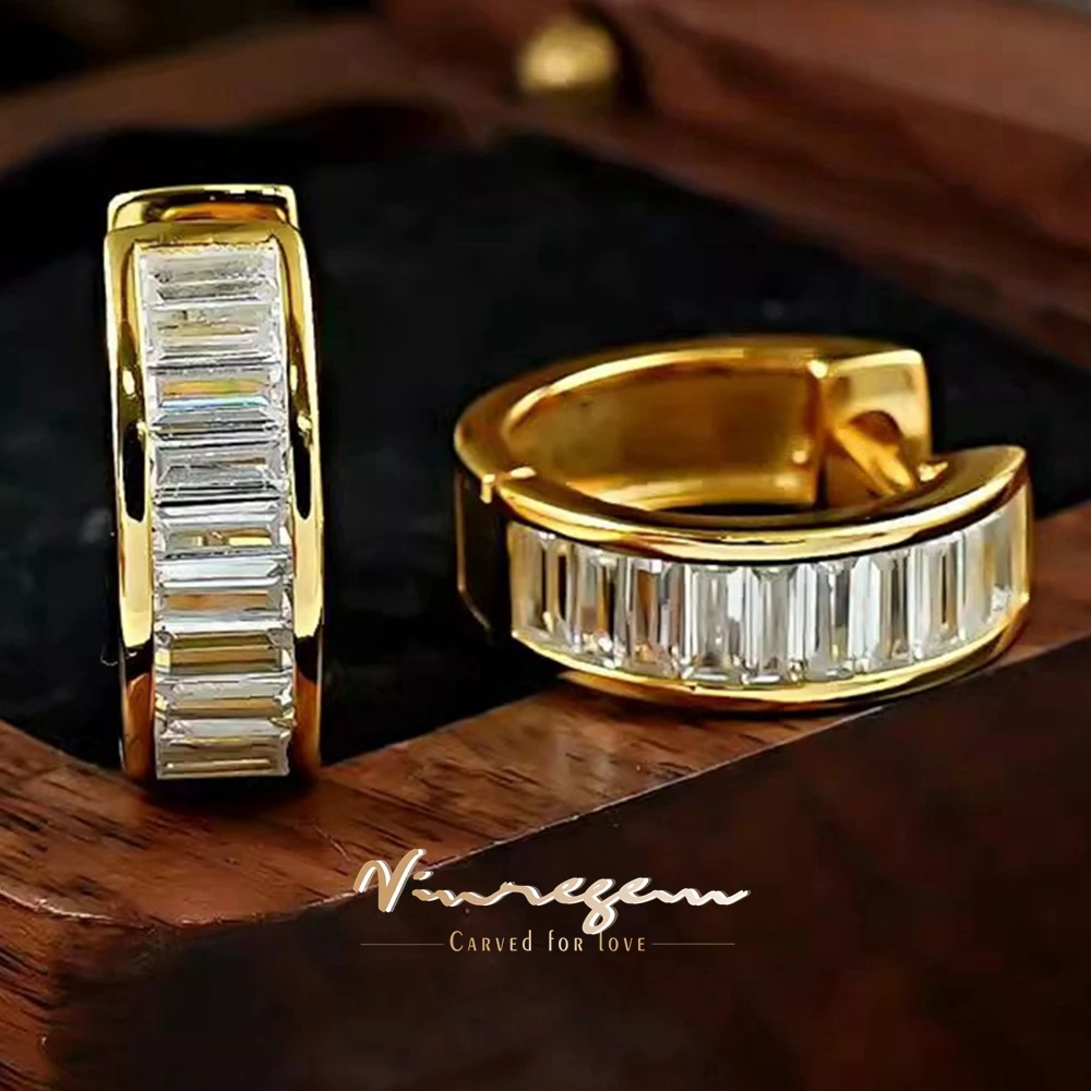 

Серьги-кольца Vinregem Emerald Cut Lab Created с сапфиром и драгоценными камнями для женщин, твердое серебро 925, ювелирные изделия, подарок, оптовая продажа