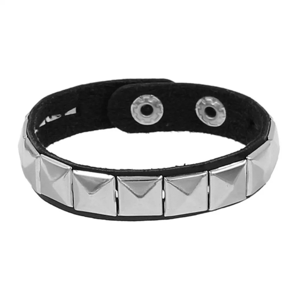 Punk Hip-hop Single Row Square Rivet Bangles Fashion Rock Opening Adjustable Couple Wristband for Women Men Jewelry Accessories image 4