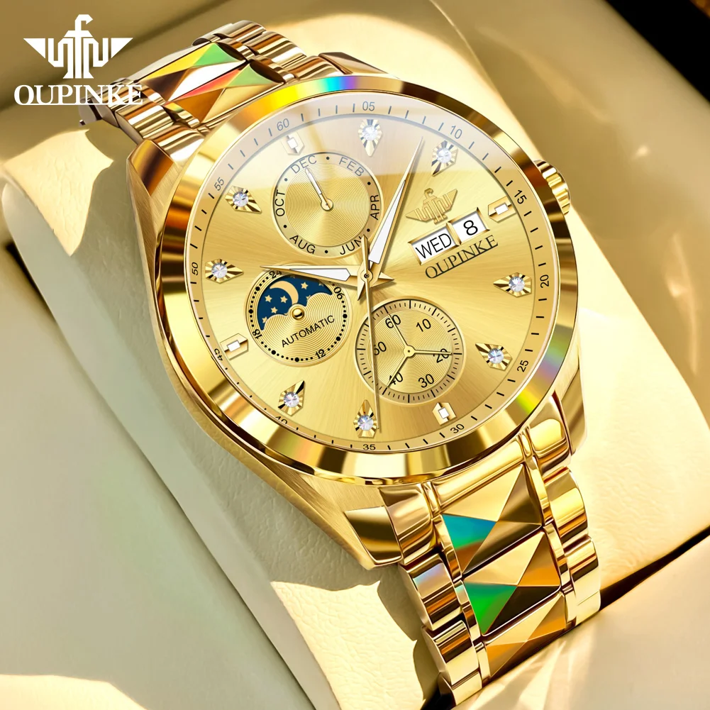 

OUPINKE 3298 Diamond Watch Men Multifunctional Chronograph Date Waterproof Watches for Man Business dress Wristwatch