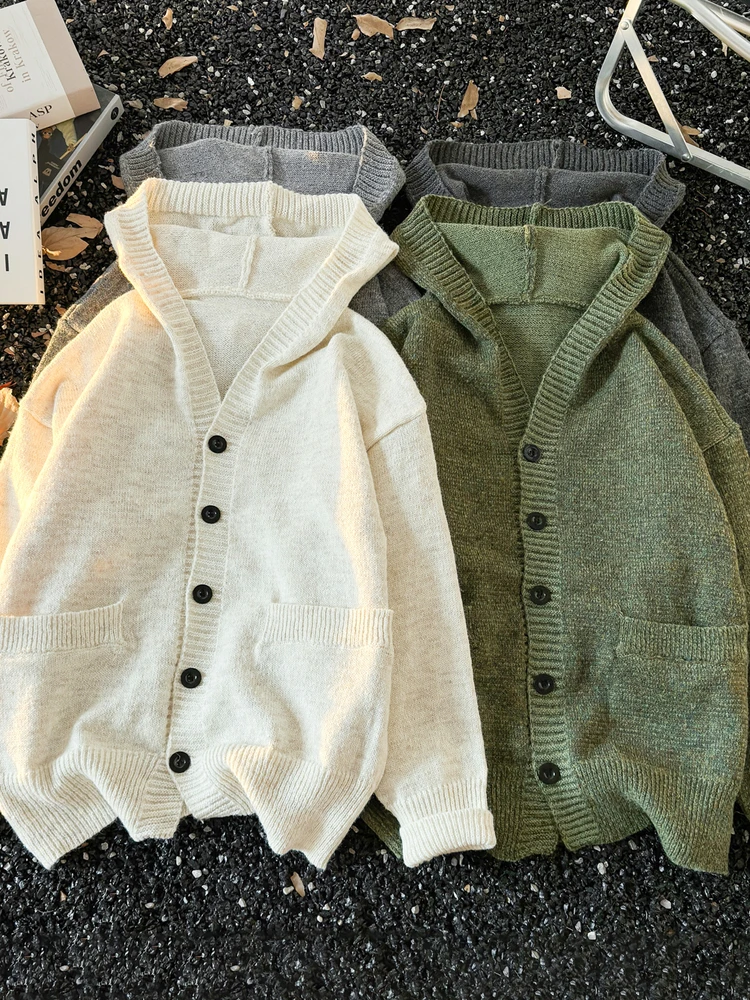 

Открытый кардиган с капюшоном, свитер ex Casual Sle Pure Color, ленивая американская верхняя одежда для пар, вязаное длинное пальто све