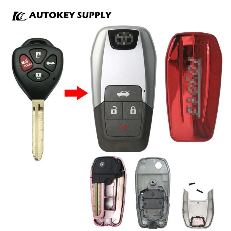 

ForToyota Modified Folding Key Shell 3+1 Buttons With Logo (Red) Autokeysupply AKTYF368