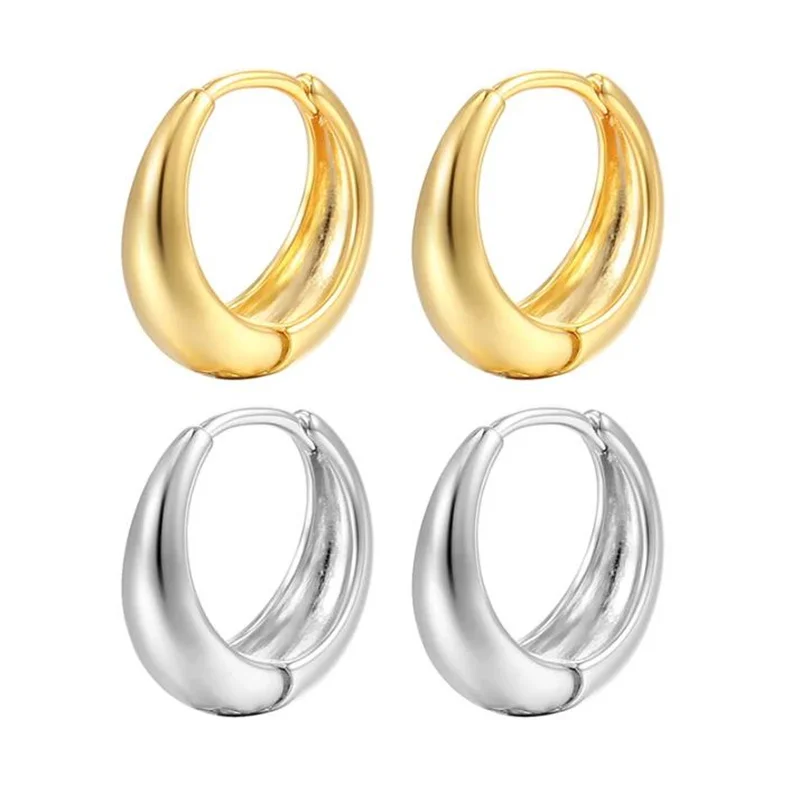 18K Gold Plated Huggie Hoop Earrings with 925 Sterling Silver Needle Chunky Thick Circle Earring for Women Daily Party Wear view 5