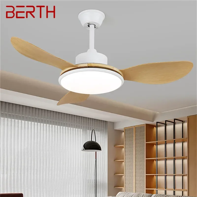 BERTH Modern Fan Light Luxury Living Room Restaurant Bedroom Study LED Ceiling Fan Light Remote Electric Fan Light