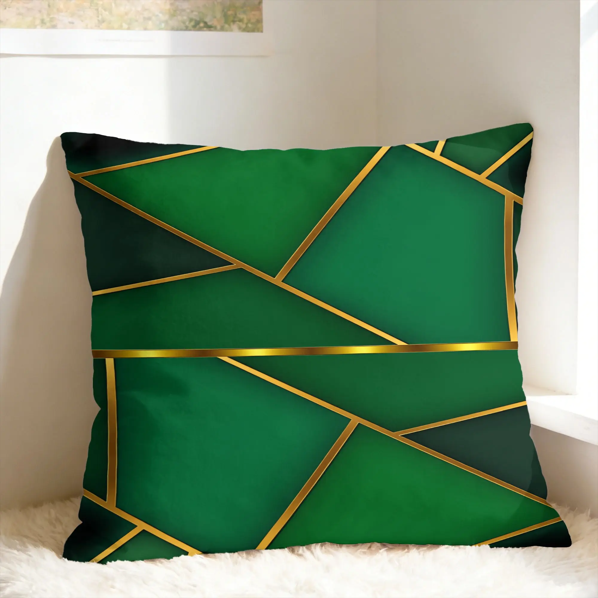 Pillow Case Green and Gold line Pattern Comfy  Pillow Cover For Couch Sofa Bedroom Vintage Pillowcases