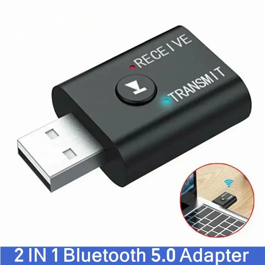 2 IN 1 USB 블루투스 5.0 어댑터 송신기 PC 컴퓨터 TV 용 3.5mm AUX 잭 노트북 스피커 헤드셋 블루투스 수신기