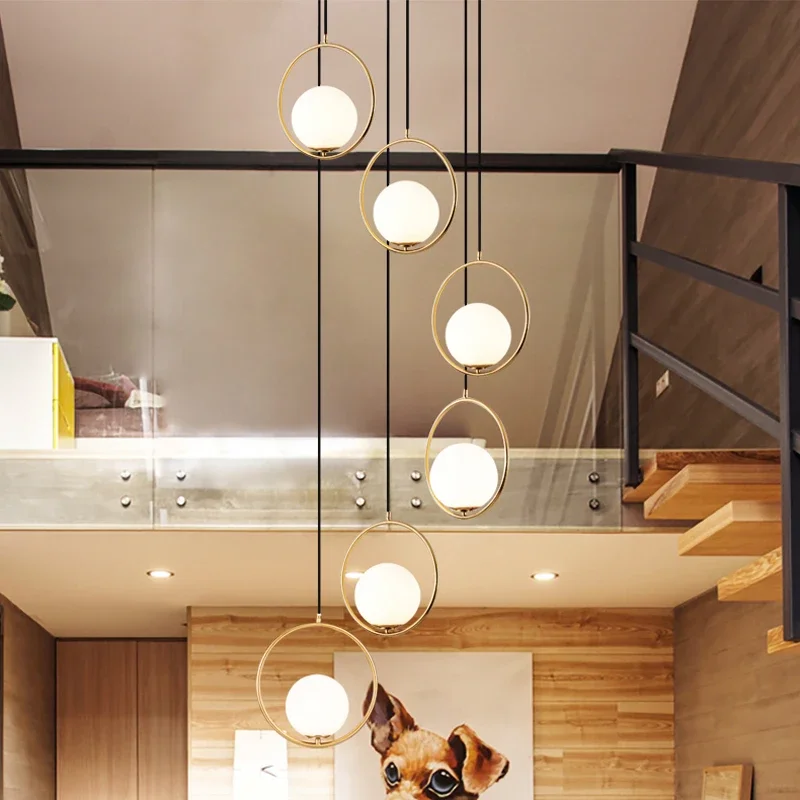 

Antique Bronze Sphere Glass Pendant Light Modern Light Luxury LED Hanging Lamp G9 Bulb 110V-220V Custom Size Stairwell Villa