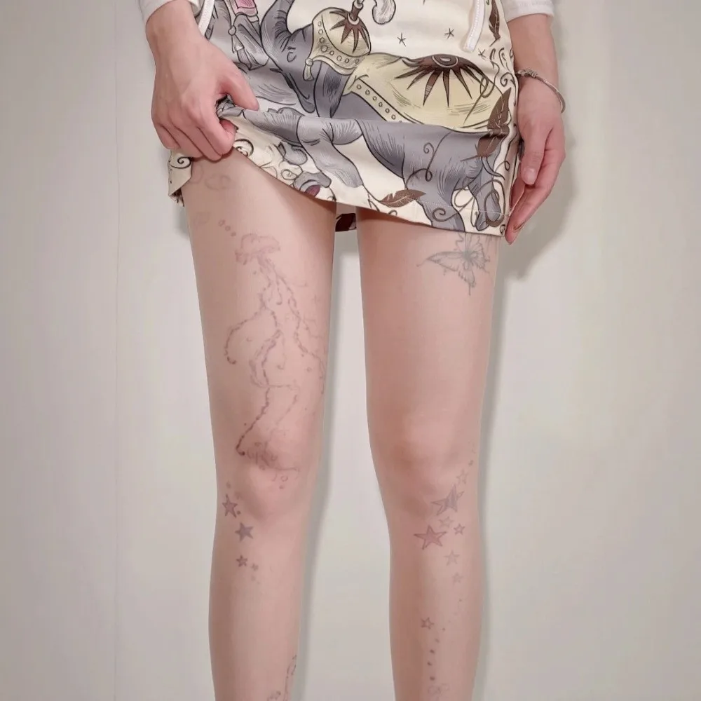 Y2K Invisible Tattoo Stockings Colorful Childishness Star Jellyfish Shell Pantyhose Butterfly Hand-drawn Silk Stockings Party