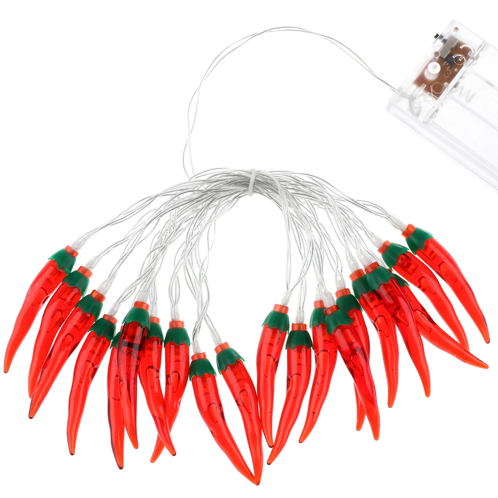 Chili String Lights 20 LEDs Powered Pepper Lights Decorations for Patio Fence Deck Balcony Camping (Red)